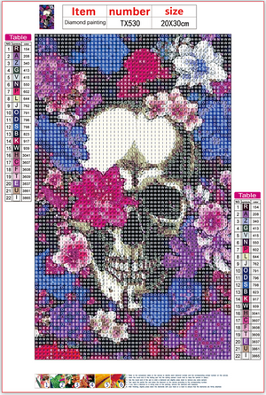 Full Diamond Painting kit - Skull and flowers