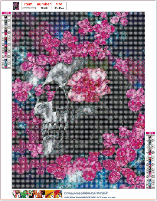 Full Diamond Painting kit - Skull and flowers