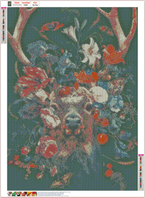 Full Diamond Painting kit - Flowers on sika deer head