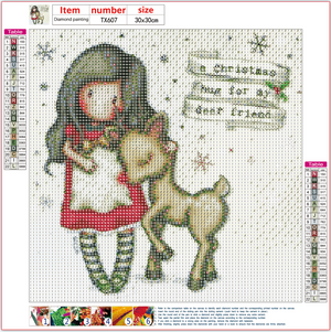Full Diamond Painting kit - Gorjuss girl - A Christmas Hug For My Deer Friend (Rudolph)
