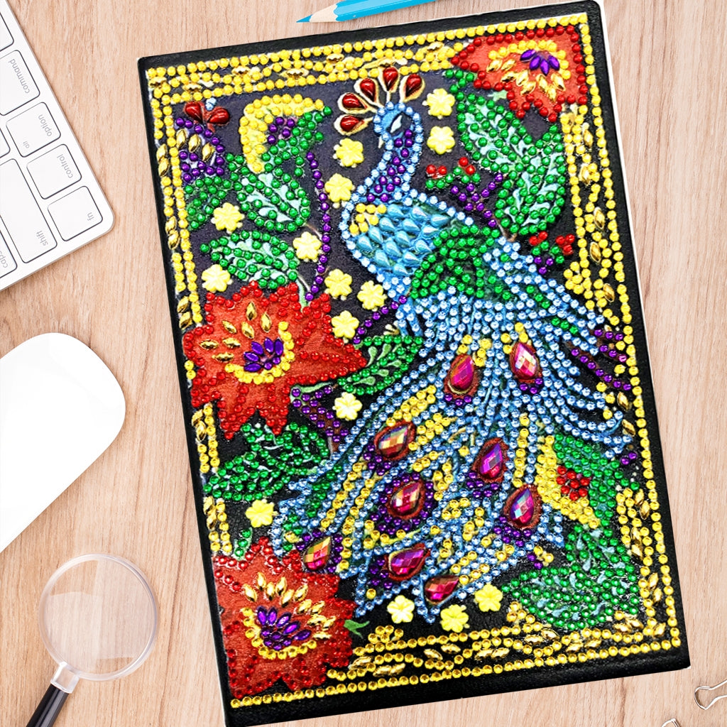 DIY Diamond Painting Notebook - Peacock (No lines)