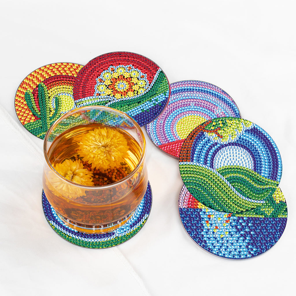 6 Pcs Diamond Painting Landscape Coasters with Holder