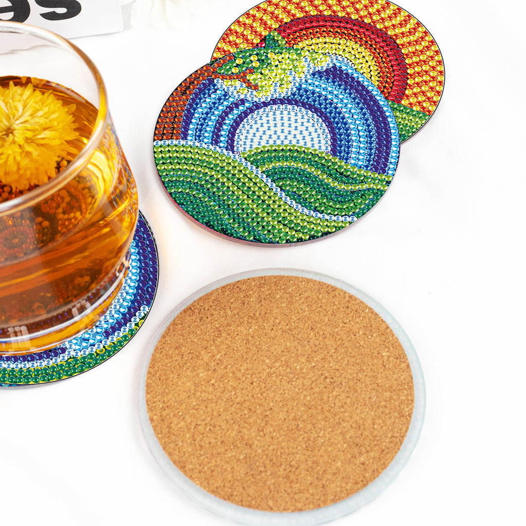 6 Pcs Diamond Painting Landscape Coasters with Holder
