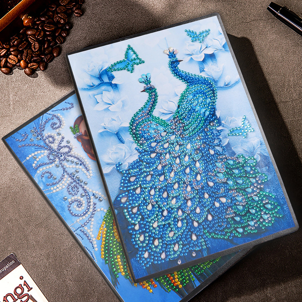 DIY Diamond Painting Notebook - Peacock and girl (No lines)