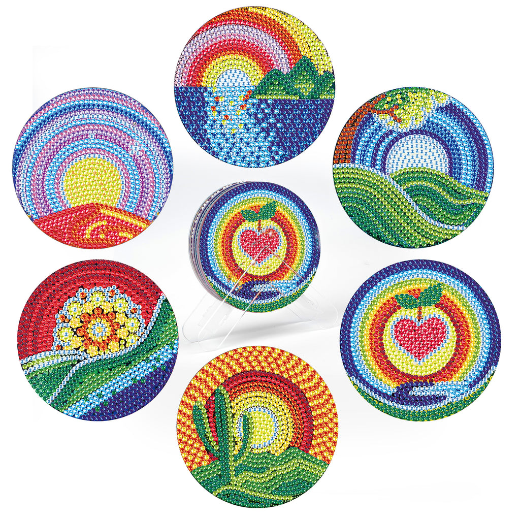 6 Pcs Diamond Painting Landscape Coasters with Holder