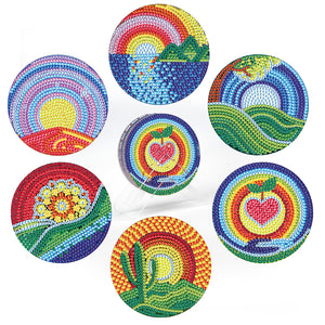6 Pcs Diamond Painting Landscape Coasters with Holder