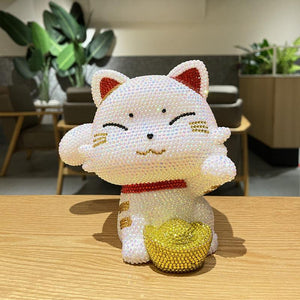 21cm high DIY Lucky cat with big tail (with glue tools) - Hibah-Diamond painting art studio