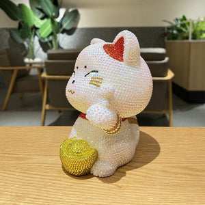 21cm high DIY Lucky cat with big tail (with glue tools) - Hibah-Diamond painting art studio