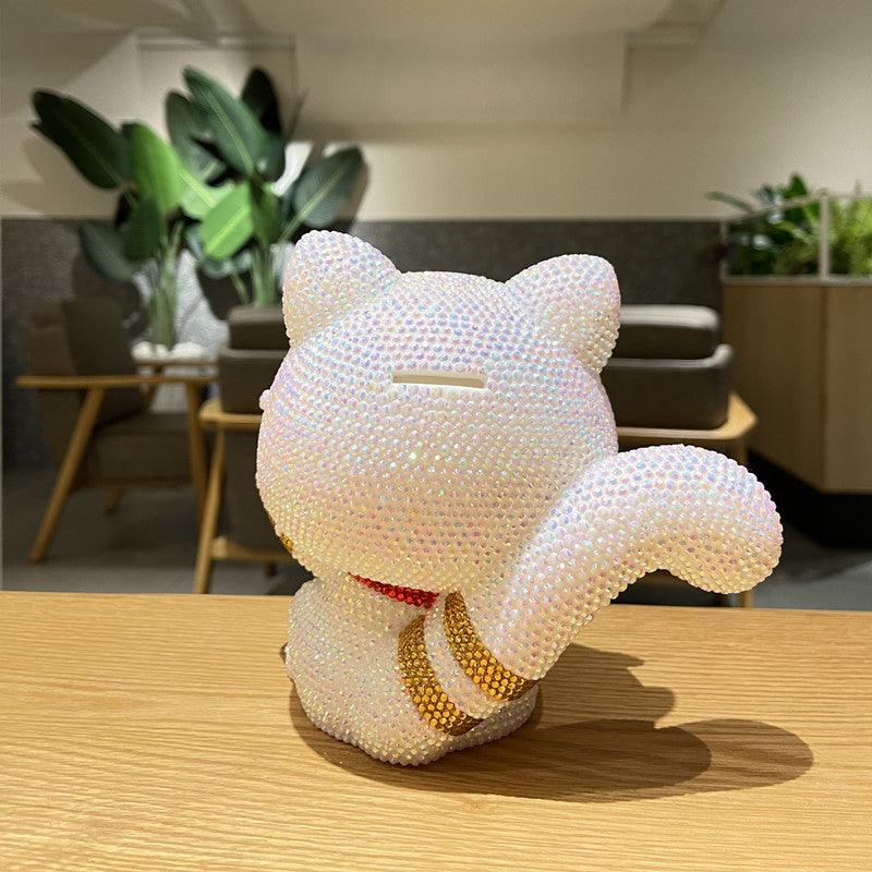 21cm high DIY Lucky cat with big tail (with glue tools) - Hibah-Diamond painting art studio