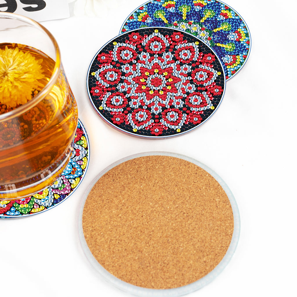 6 Pcs Diamond Painting Mandala Coasters with Holder