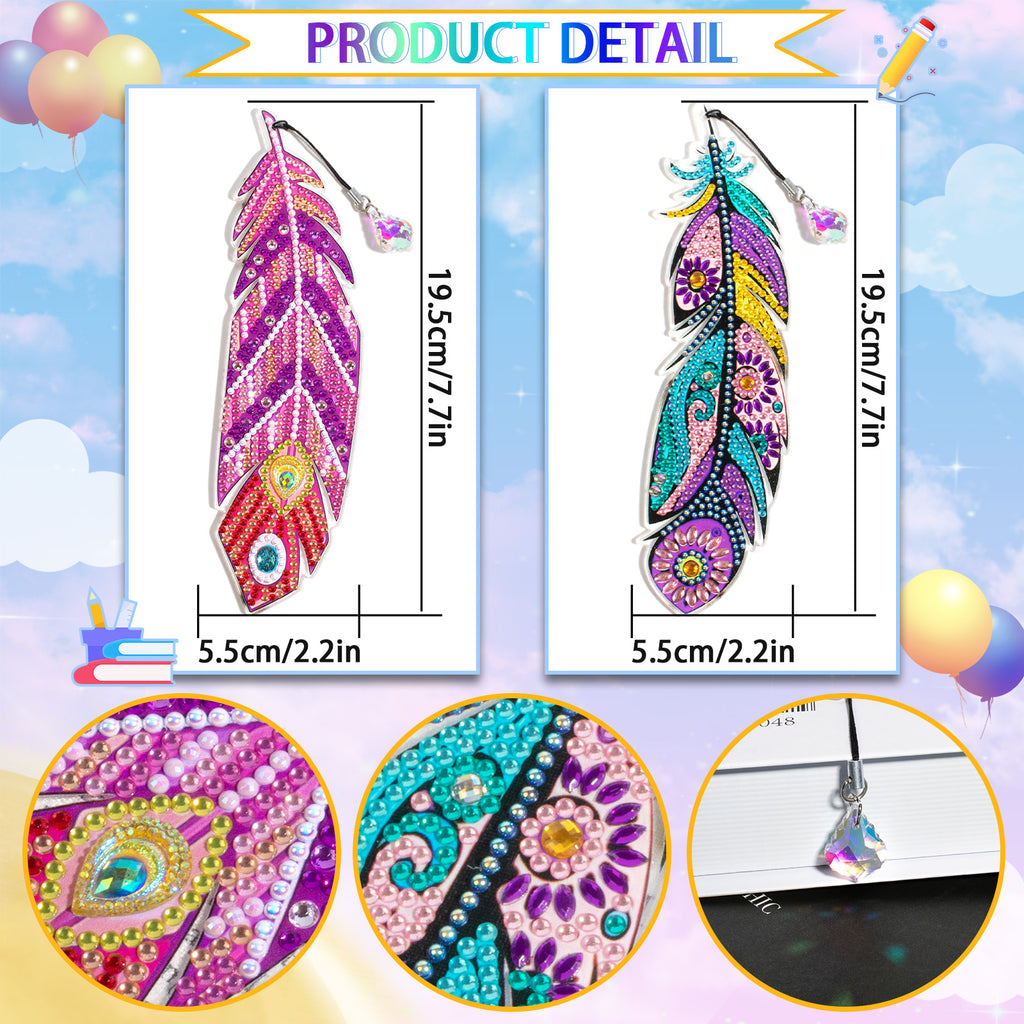 2 Pcs DIY Feather Diamond Painting Bookmark