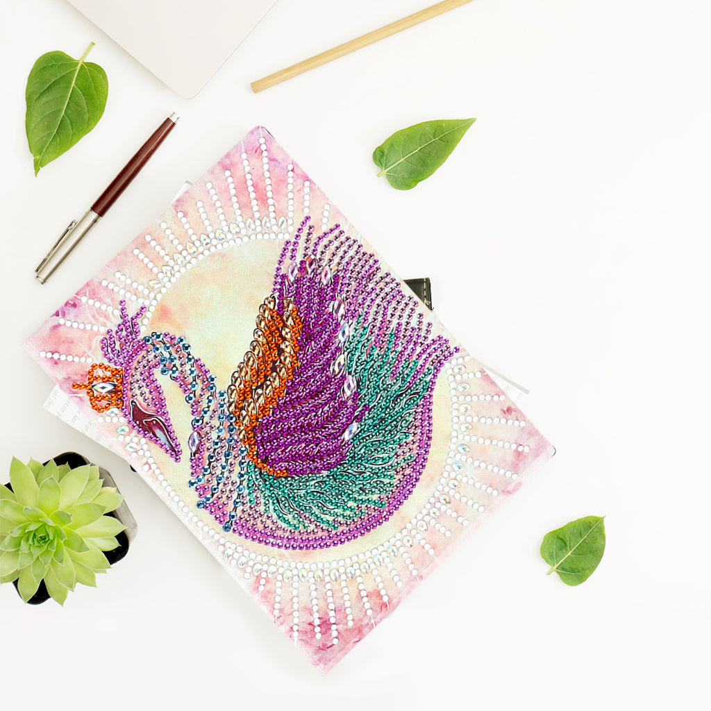 DIY Diamond Painting Notebook - Swan (No lines)