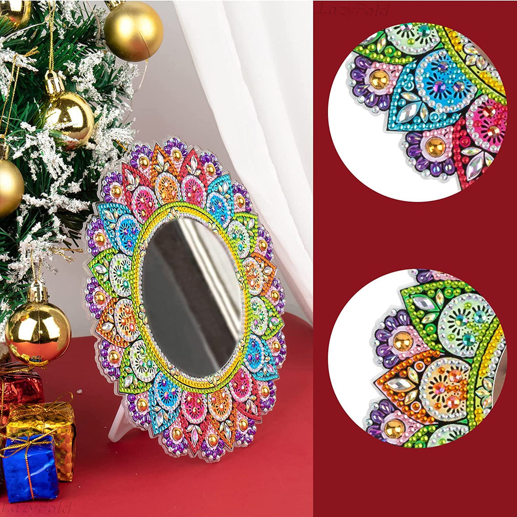 YukiArt Diamond Painting Mirror Kits, Diamond Art Makeup Mirror for Women and Kids