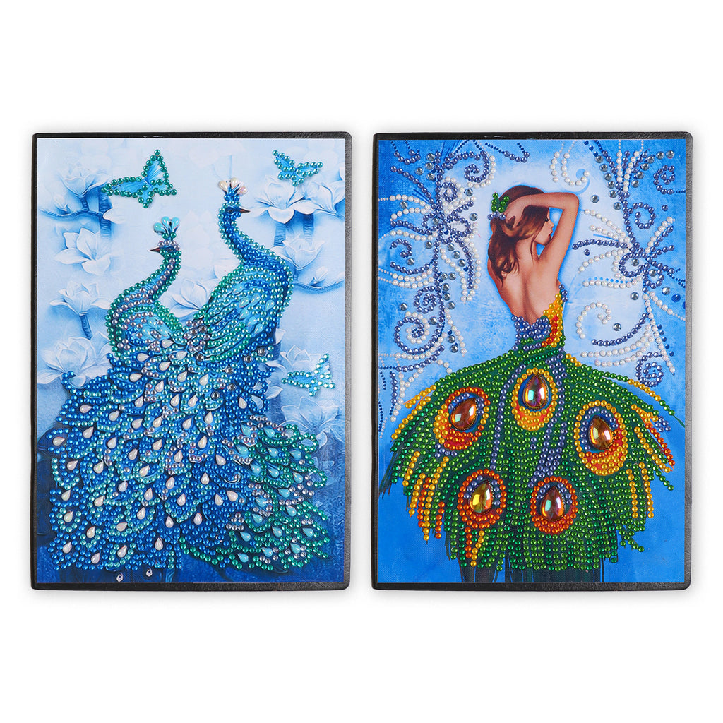 DIY Diamond Painting Notebook - Peacock and girl (No lines)
