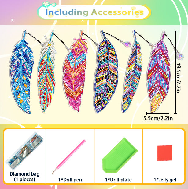 6 Pcs DIY Feather Diamond Painting Bookmark