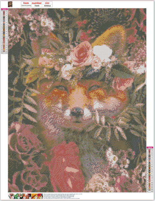 Full Diamond Painting kit - Fox and flower