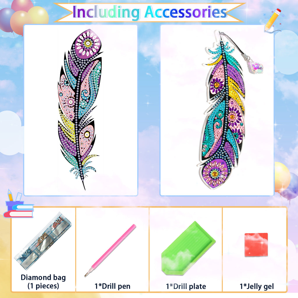 2 Pcs DIY Feather Diamond Painting Bookmark