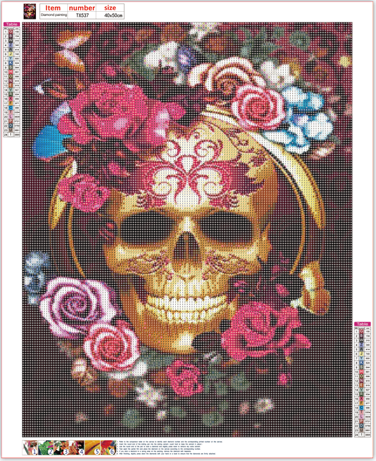 Full Diamond Painting kit - Skull and flowers