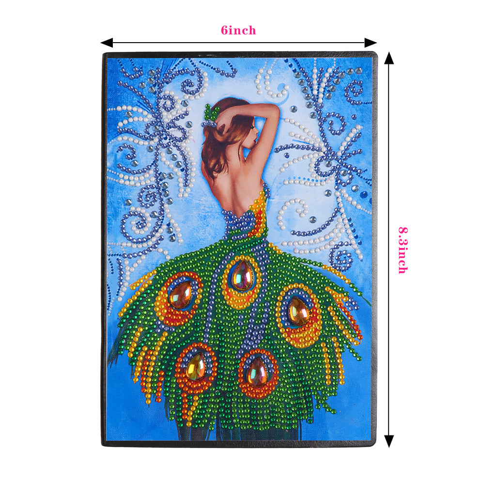 DIY Diamond Painting Notebook - Peacock and girl (No lines)