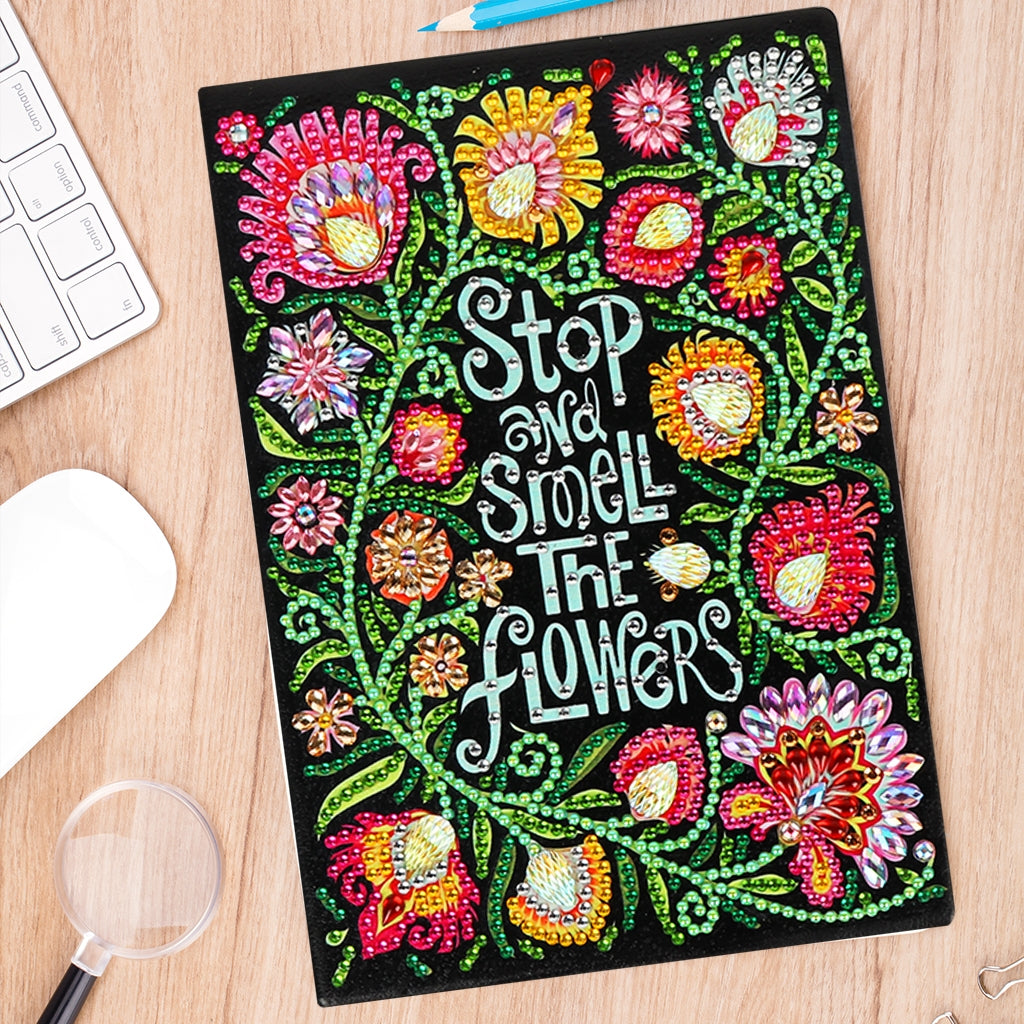 DIY Diamond Painting Notebook - Stop and smell the flower (No lines)