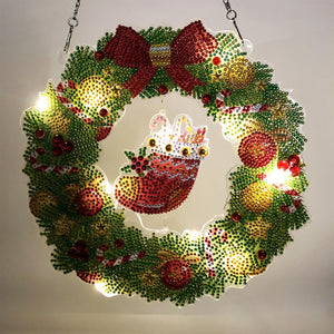 5D diamond painting Christmas Decoration Glowing Wreath (Gift the same type of keychain) - Hibah-Diamond painting art studio