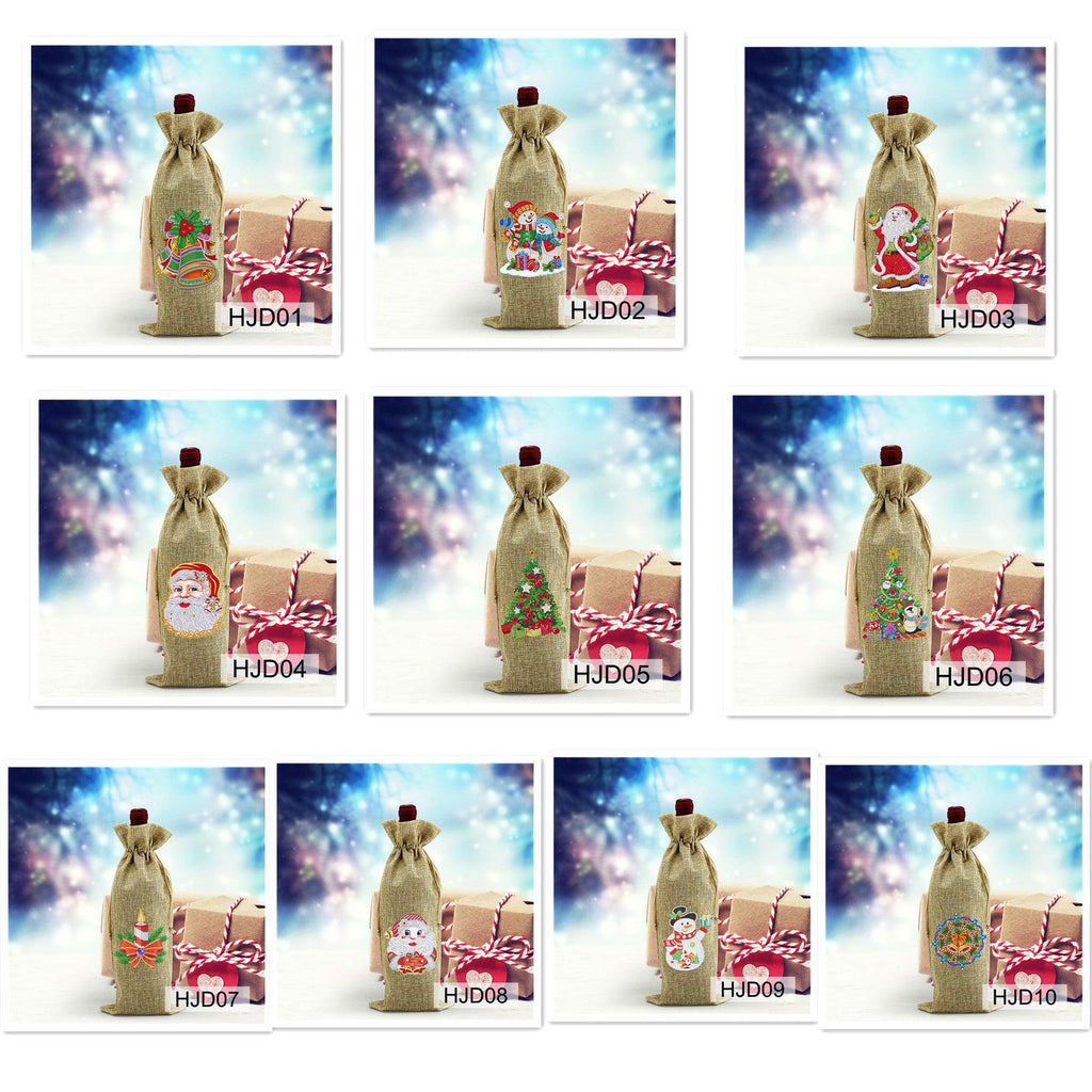 5D diamond painting Christmas decoration Linen wine bag gift bag - Hibah-Diamond painting art studio