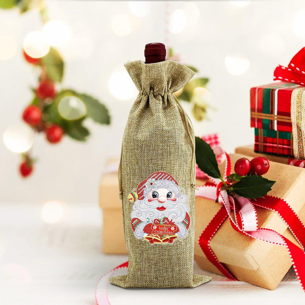 5D diamond painting Christmas decoration Linen wine bag gift bag - Hibah-Diamond painting art studio