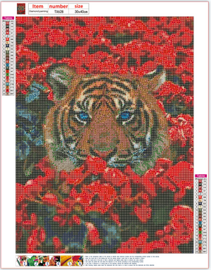 Full Diamond Painting kit - Tiger on the flowers