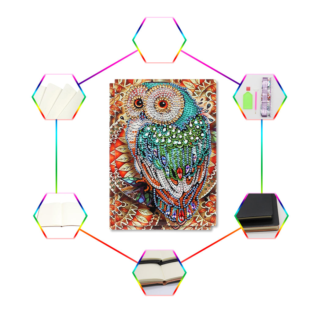 DIY Diamond Painting Notebook - Owl (No lines)
