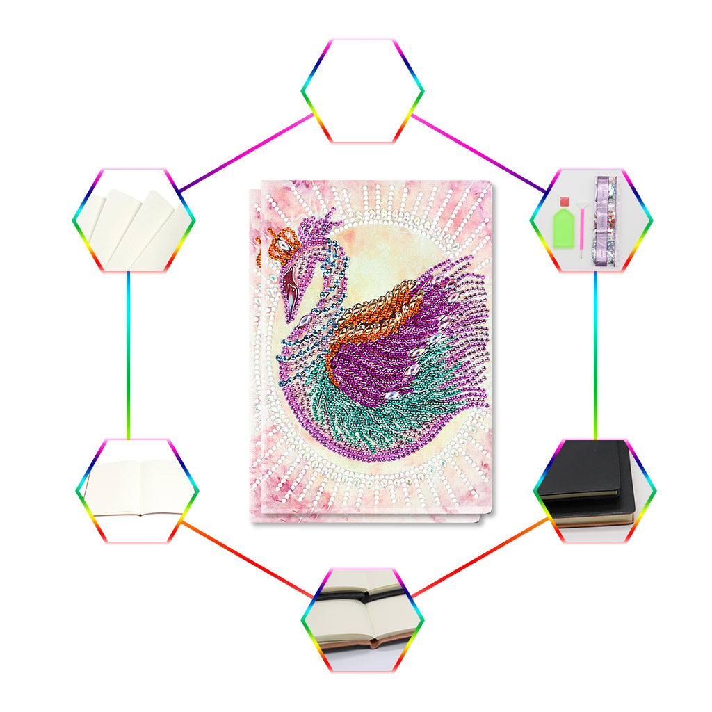 DIY Diamond Painting Notebook - Swan (No lines)