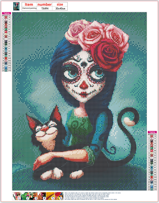 Full Diamond Painting kit - Cartoon Halloween girl and cat