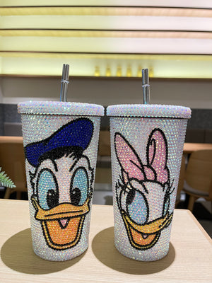 DIY Large capacity straw cup  (with glue tools)- Donald Duck Couple