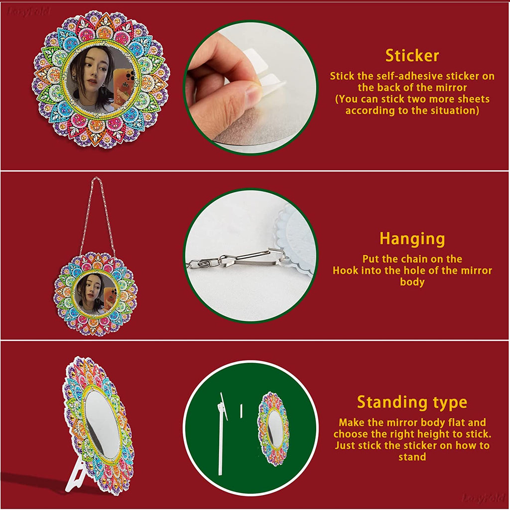 YukiArt Diamond Painting Mirror Kits, Diamond Art Makeup Mirror for Women and Kids