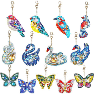 DIY Diamond Painting Keychain - Magpie Swan Butterfly Combination