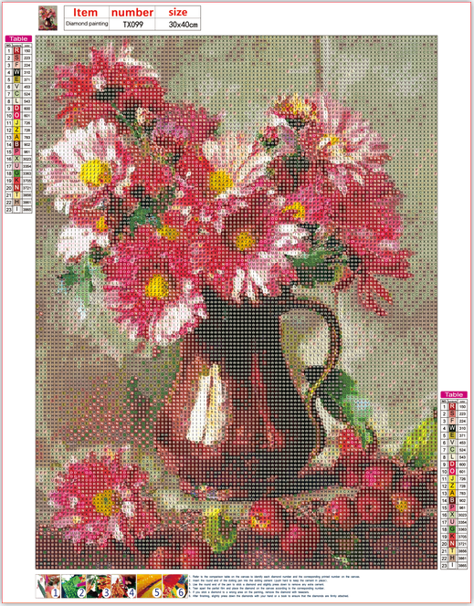 Full Diamond Painting kit - Pink flowers on vase