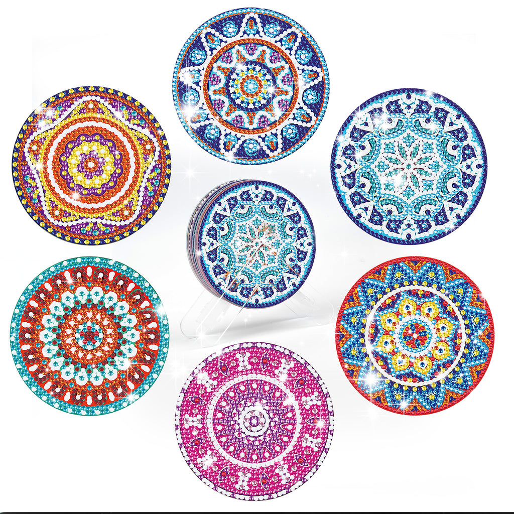 6 Pcs Diamond Painting Mandala Coasters with Holder