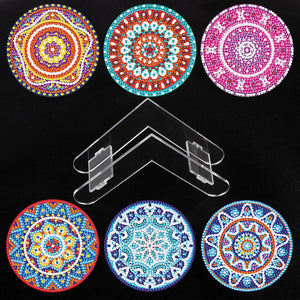 6 Pcs Diamond Painting Mandala Coasters with Holder