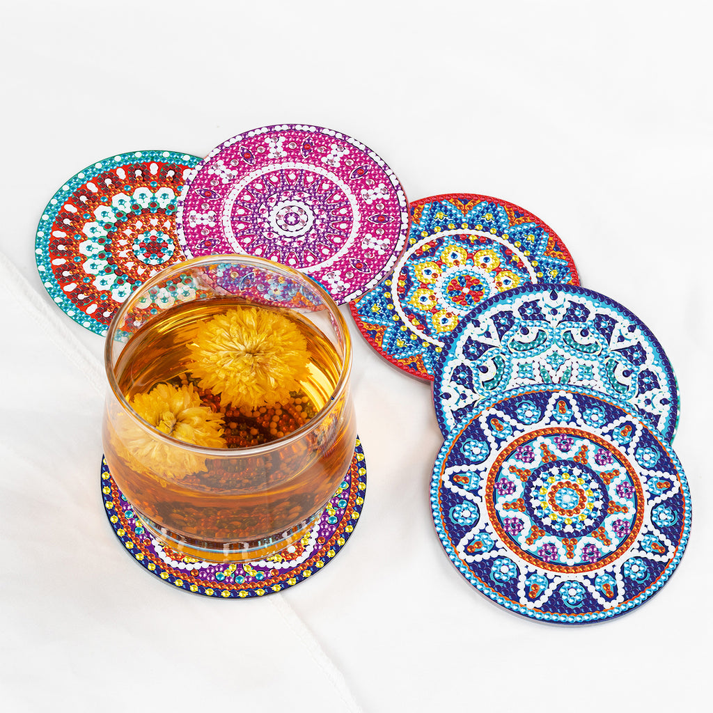 6 Pcs Diamond Painting Mandala Coasters with Holder
