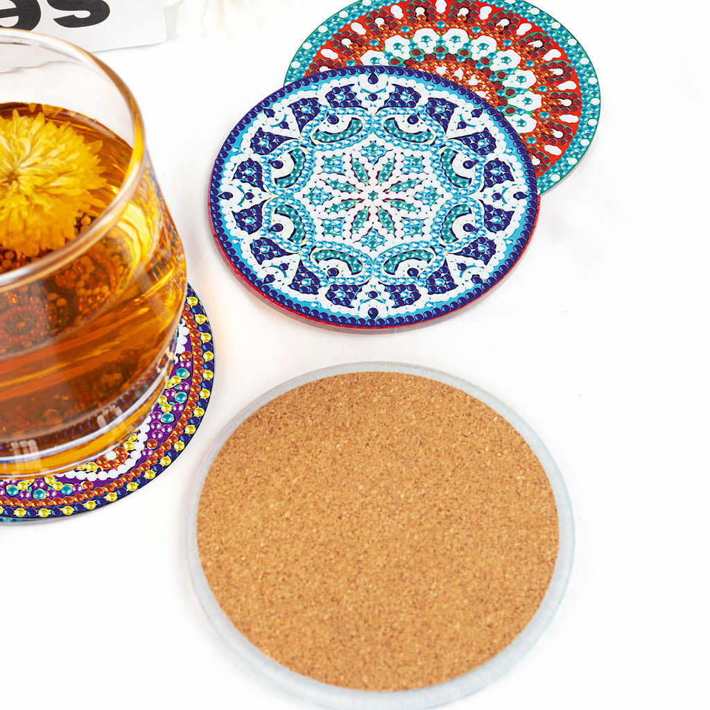 6 Pcs Diamond Painting Mandala Coasters with Holder