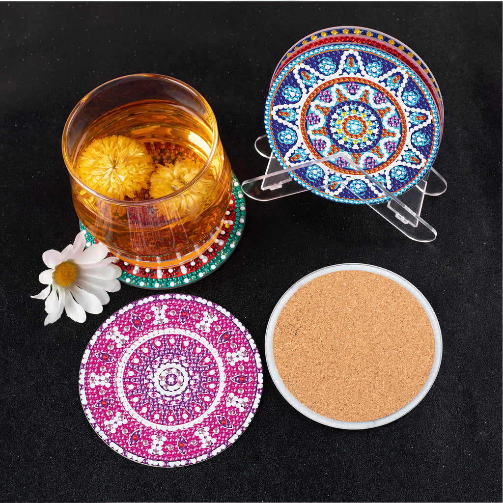 6 Pcs Diamond Painting Mandala Coasters with Holder