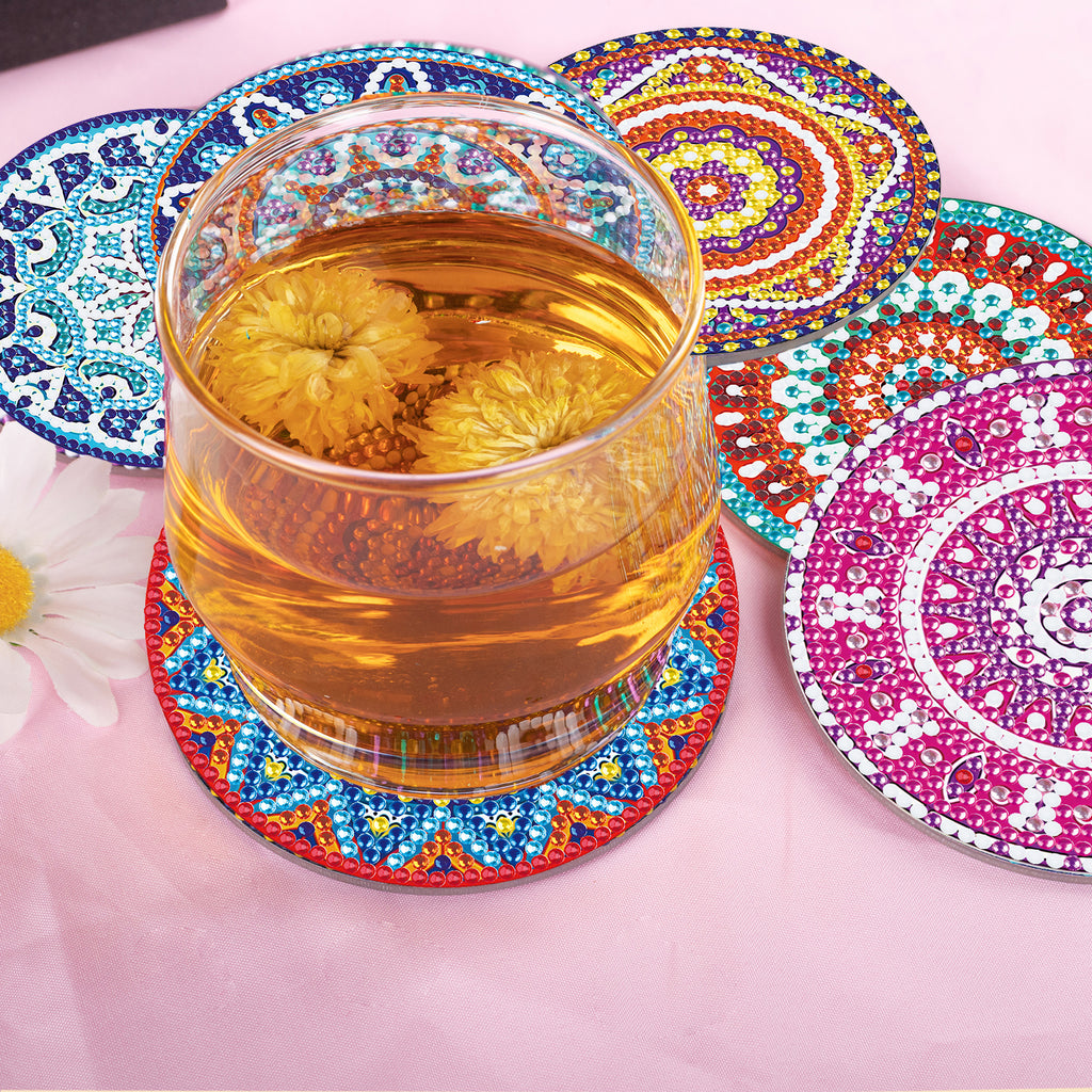 6 Pcs Diamond Painting Mandala Coasters with Holder
