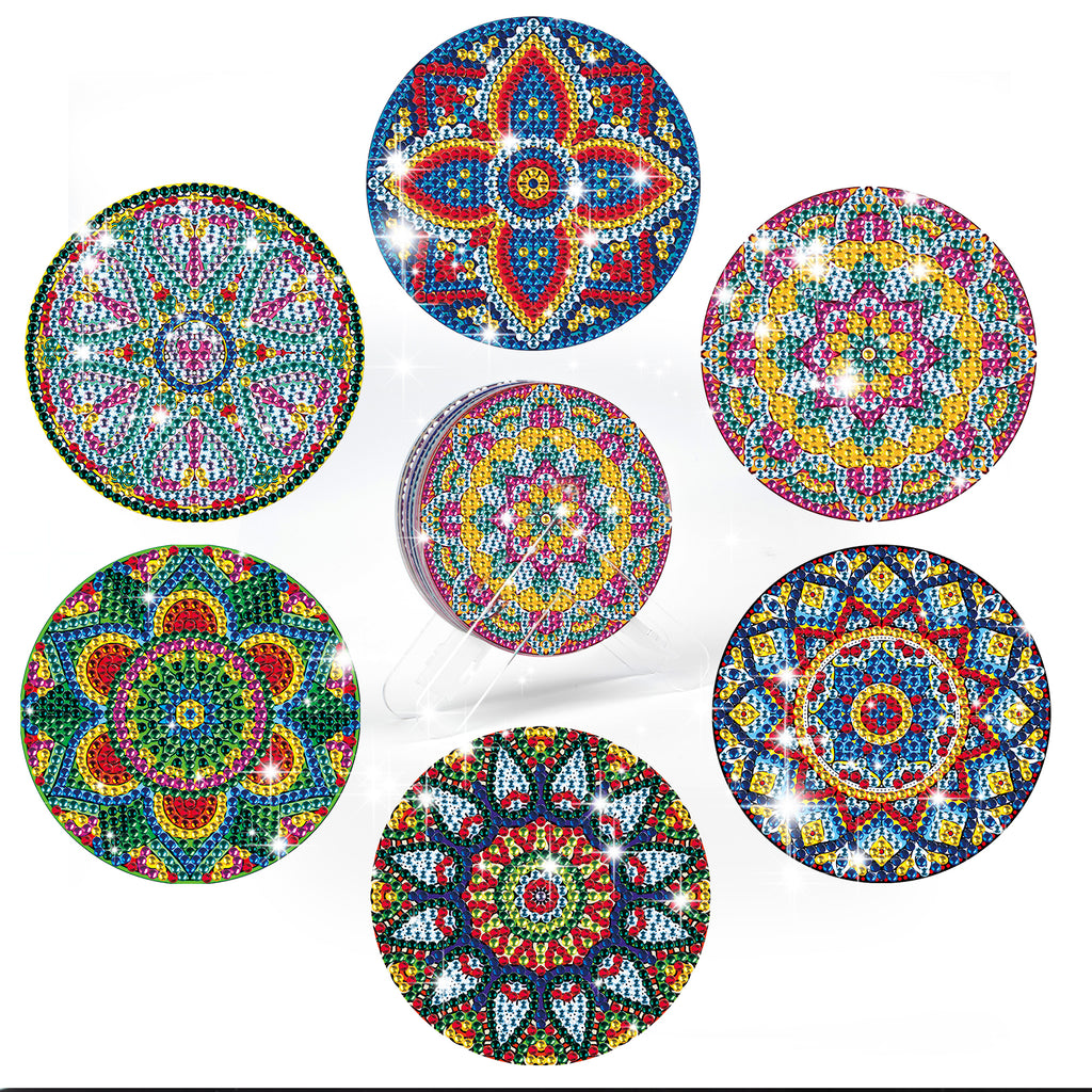 6 Pcs Diamond Painting Mandala Coasters with Holder