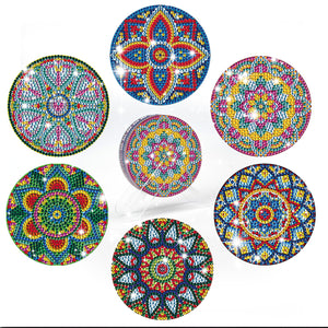 6 Pcs Diamond Painting Mandala Coasters with Holder