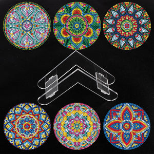 6 Pcs Diamond Painting Mandala Coasters with Holder
