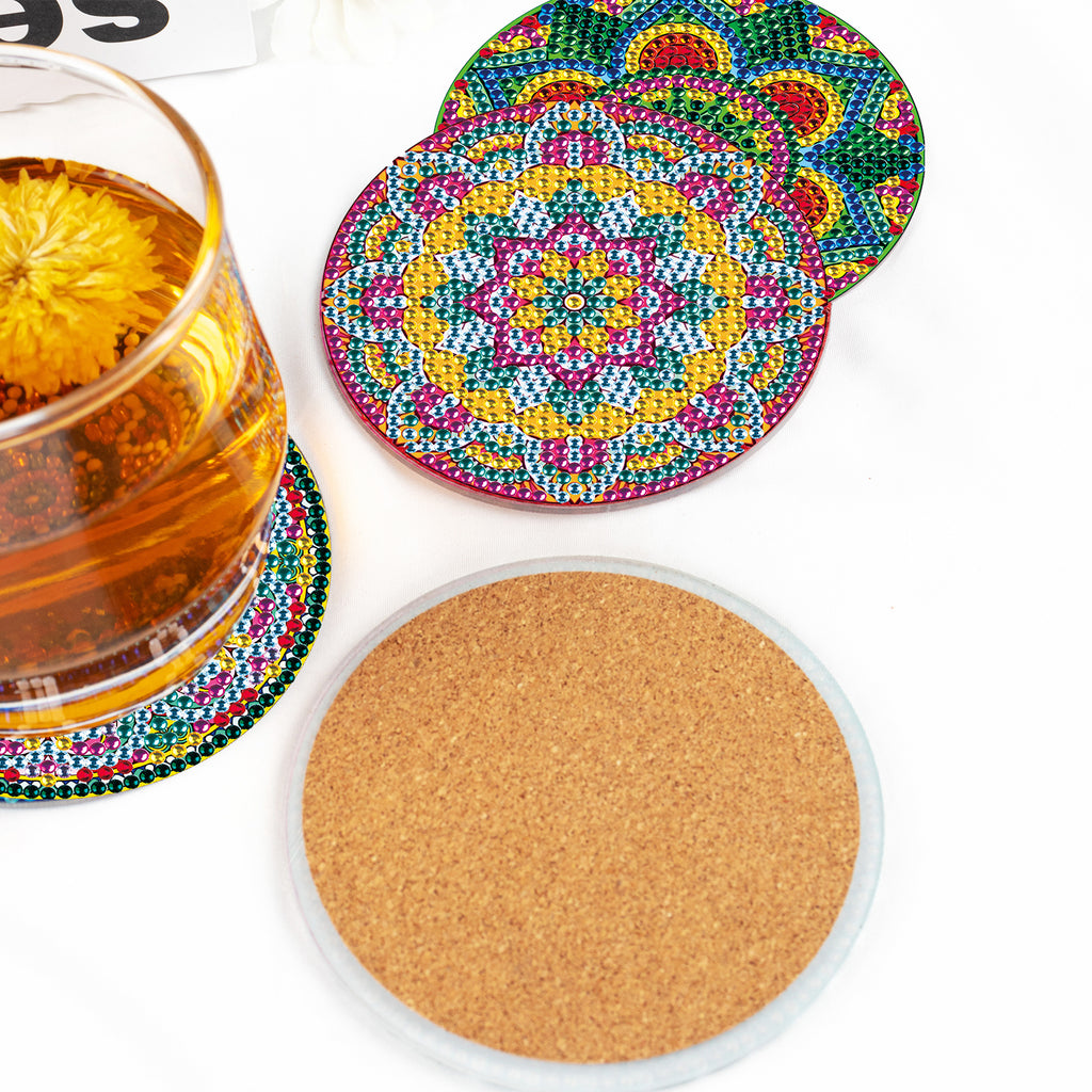 6 Pcs Diamond Painting Mandala Coasters with Holder