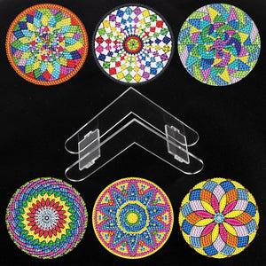 6 Pcs Diamond Painting Mandala Coasters with Holder
