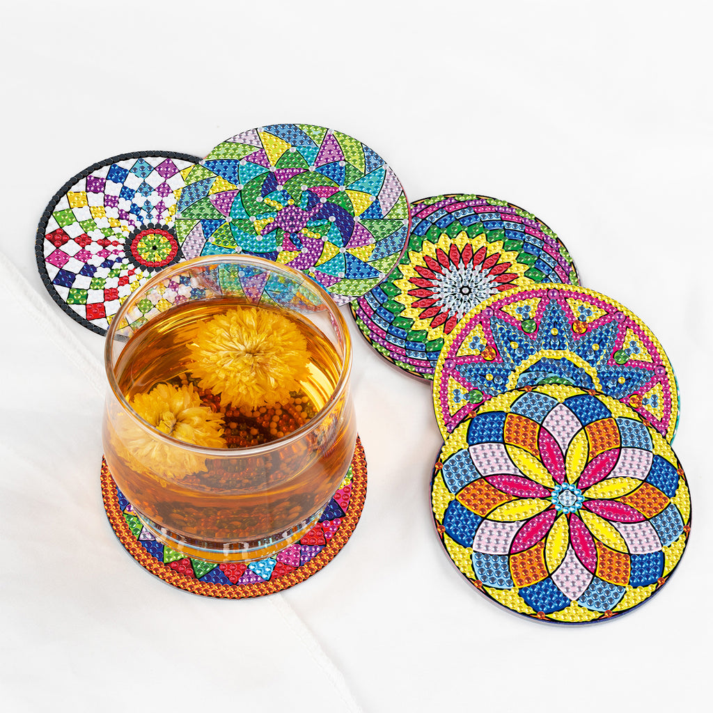 6 Pcs Diamond Painting Mandala Coasters with Holder