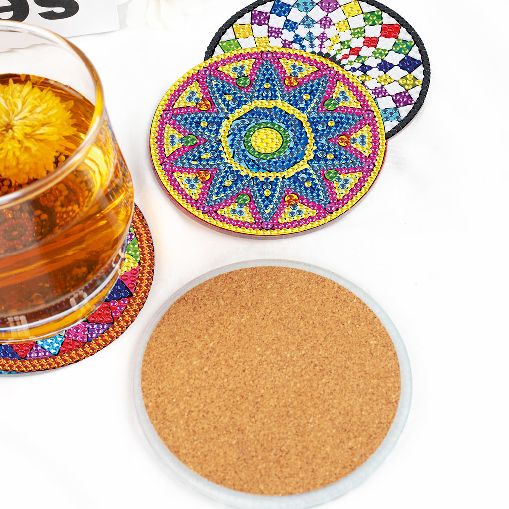 6 Pcs Diamond Painting Mandala Coasters with Holder