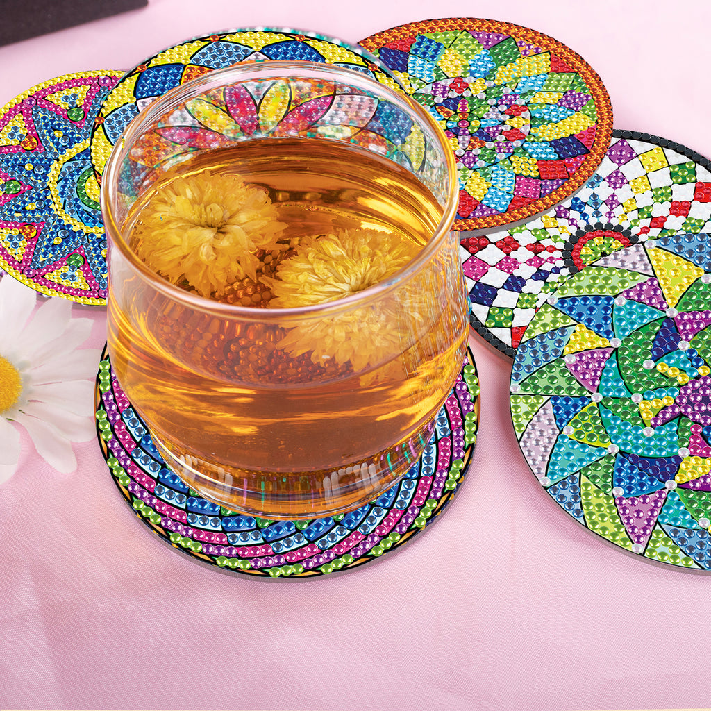 6 Pcs Diamond Painting Mandala Coasters with Holder