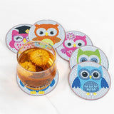 6 Pcs Owls Diamond Painting Coasters with Holder